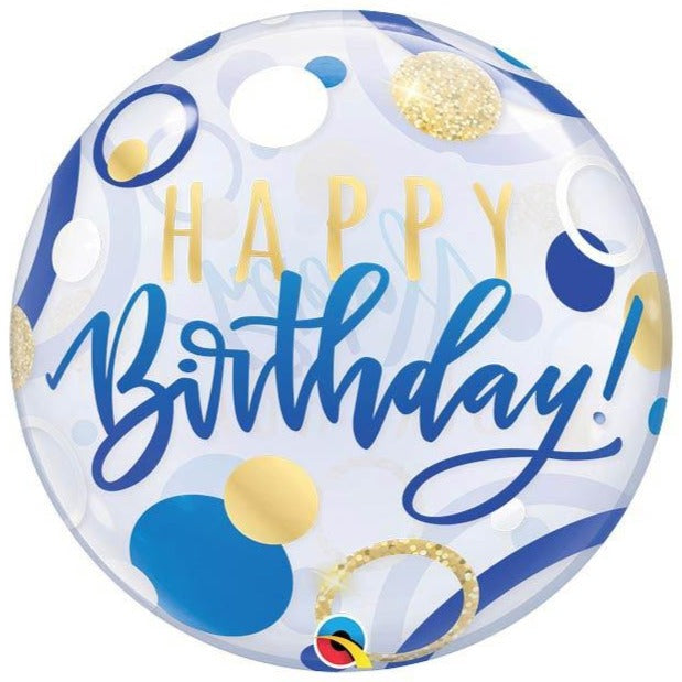 Blue & Gold Dots Birthday Balloon Bubble